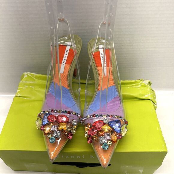 Gianni Bini Shoes - Gianni Bini Embellished Colored Jewel 4" Stiletto Clear Shoe/Strap Sz 10 New